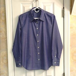 Ann Taylor Classic Blue Striped Button-down Shirt. EUC